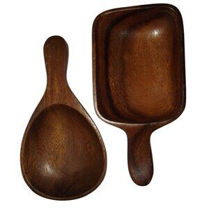 NAPCOWARE Wooden Bowl w/Handle (lot of 2) wood serving bowls Philippines vtg